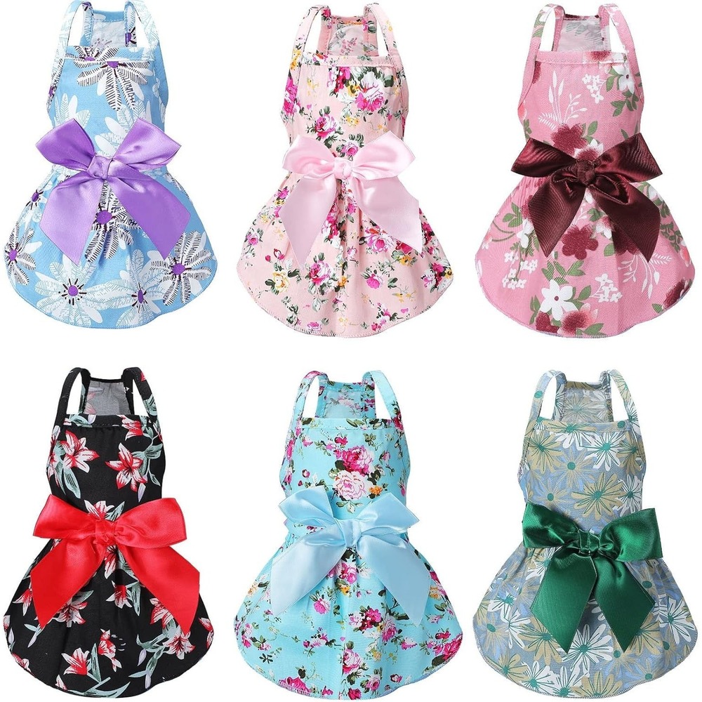 Frienda 6pc Dog Cat Pet Princess Bowknot Dresses - Small for Chihuahua, Yorkies